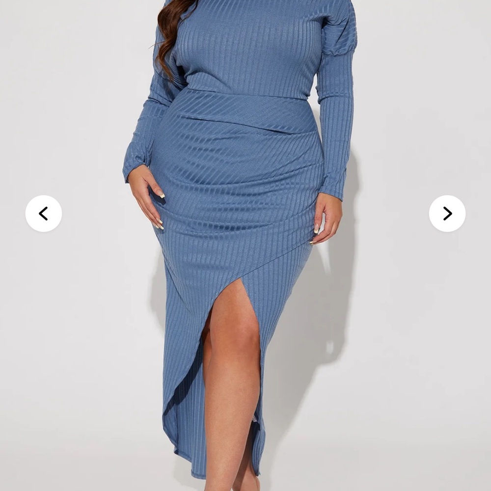 Fashion Nova Blue Long Sleeve Ribbed Dress